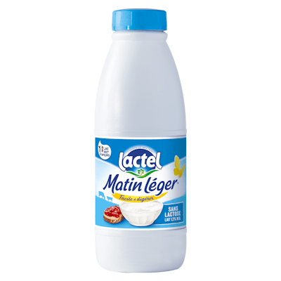 bouteille 1L de lait Matin Léger de Lactel.