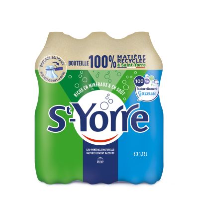 3 packs d'eau minérale naturellement gazeuse St-Yorre 6x1,15L